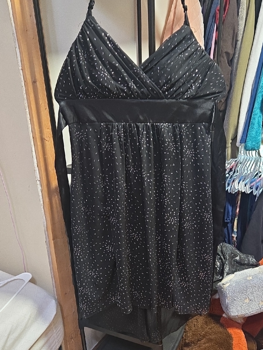 Black Midi Halter Dress with Silver Speckle Detail
